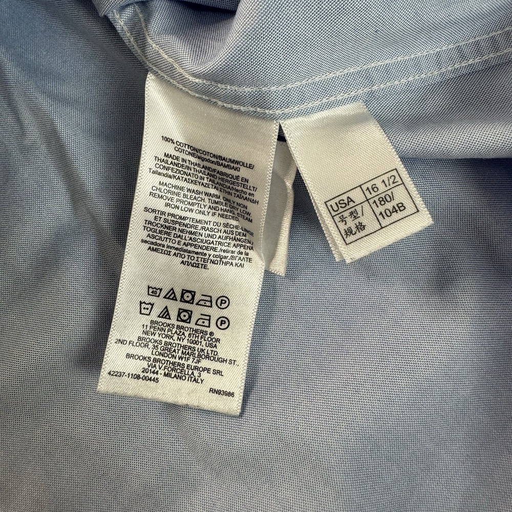 Brooks Brothers Dress Shirt Mens 16.5 34/35 Blue Regent Fit Non-Iron 1818 Cotton - Picture 7 of 7